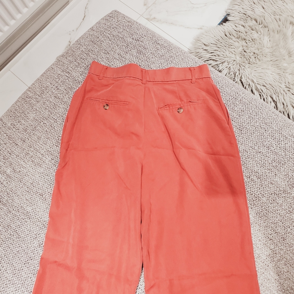 ZARA Coral Red Lyocell Wide Leg Pleated Waist Pants - Picture 7 of 12